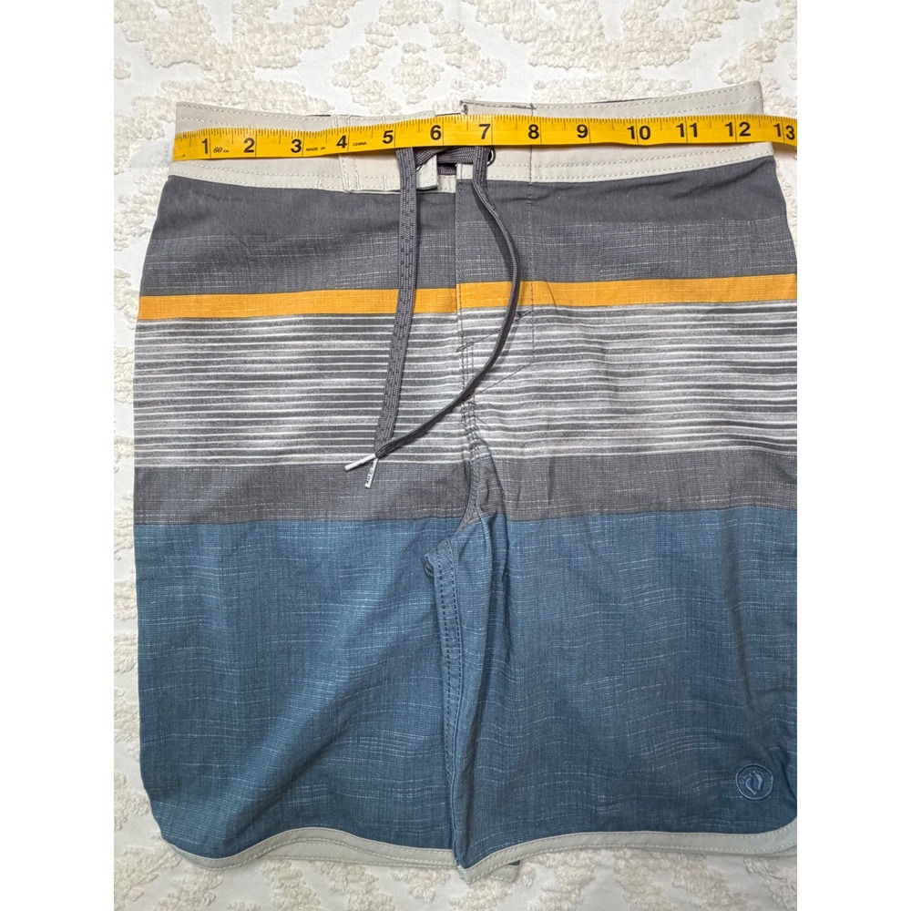 Hang Ten Striped Colorblock Board Shorts Blue Grey Yellow Size S 7/8 Swim Trunks - Picture 10 of 16